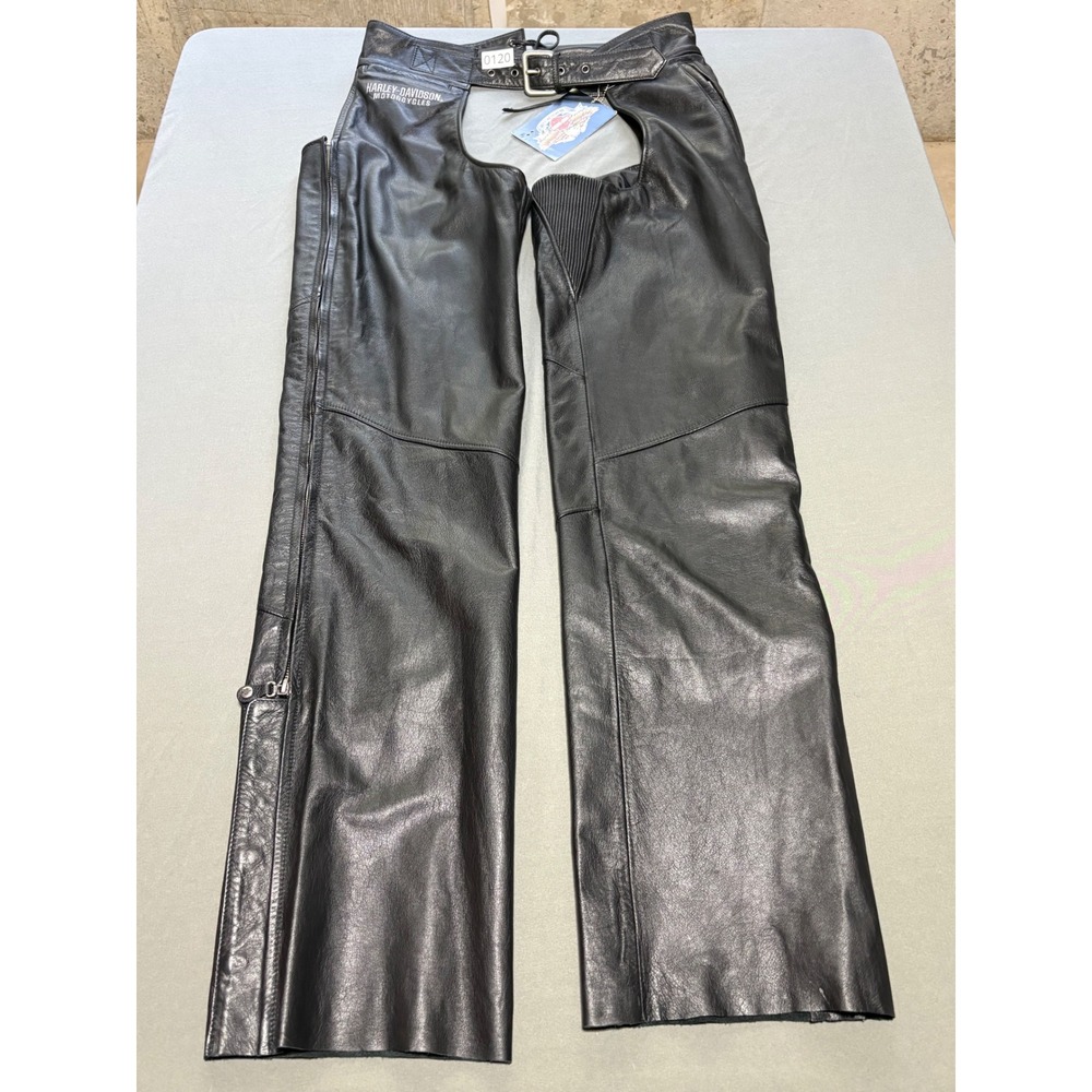 Harley Davidson Mens Black Genuine Leather Biker Motorcycle Chaps RN103819